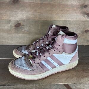 adidas top ten womens size 6 shoes purple white leather hightop comfort sneakers